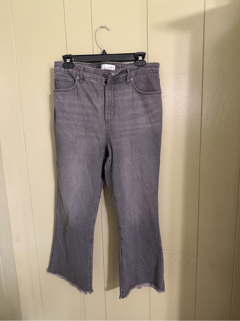 LOFT Gray Cropped Flare Jeans with Raw Hem